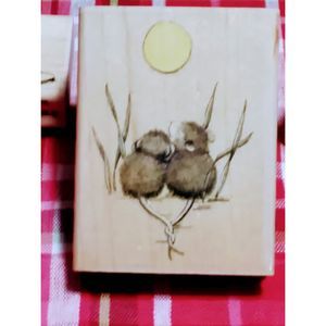 1980 House Mouse Stampabilities Together Under Moon Wood Rubber Stamp